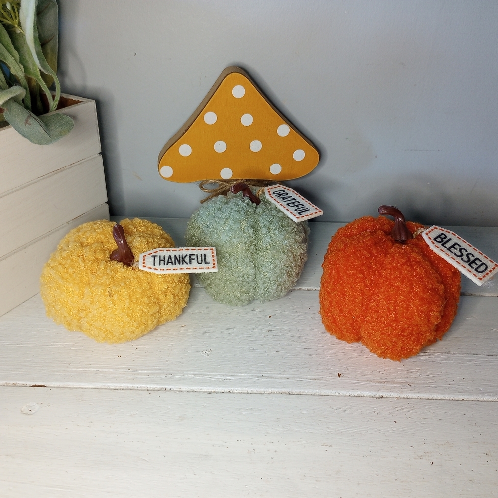 Halloween Plush Pumpkin Decor Lot Orange Autumn Mushroom Fall  Tier Tray Bundle